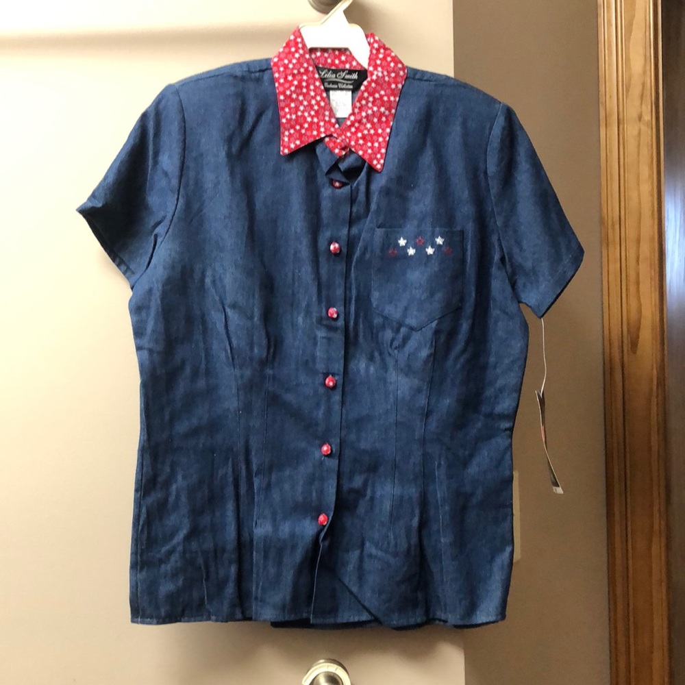Vintage NWT Lilia Smith Patriotic Short Sleeve Western Button Up Shirt